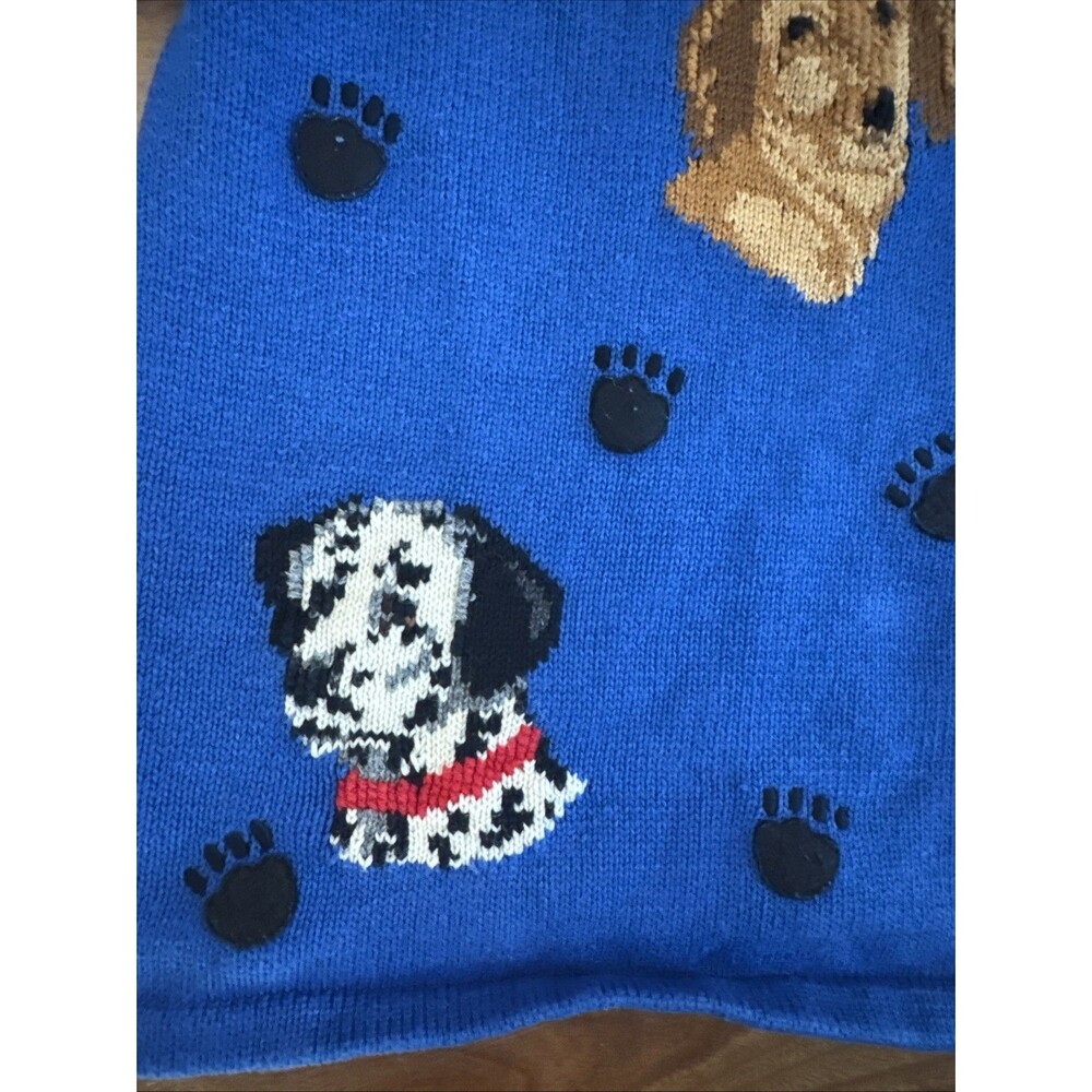 Blue Cardigan Sweater Knit Dogs 1990s Large Vintage Marisa Christina Paw Prints - Picture 8 of 9